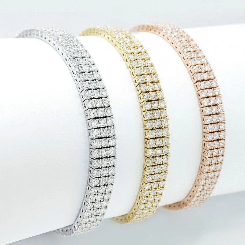 Tri-Row Lab Diamond Tennis Bracelet in yellow gold, white gold and rose gold