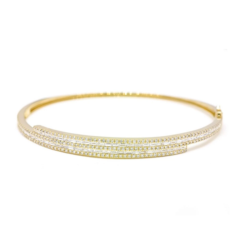 Three-Tone Bangle Bracelet Pave Round & Baguette Lab Diamonds