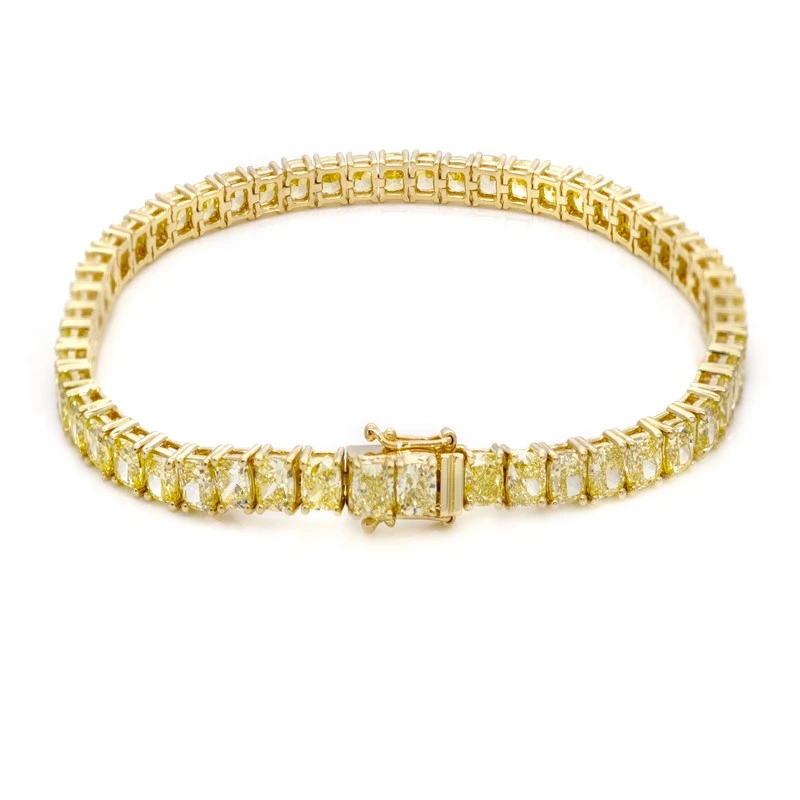 Yellow Gold Oval Fancy Yellow Lab Diamond Full Eternity Tennis Bracelet