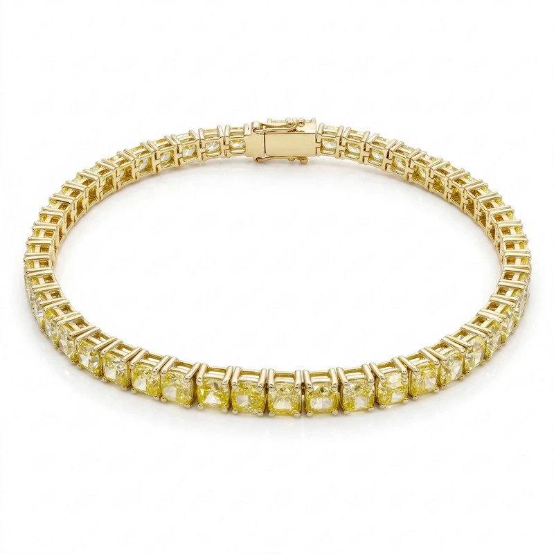 Cushion Cut Yellow Lab Diamond Tennis Bracelet in Yellow Gold