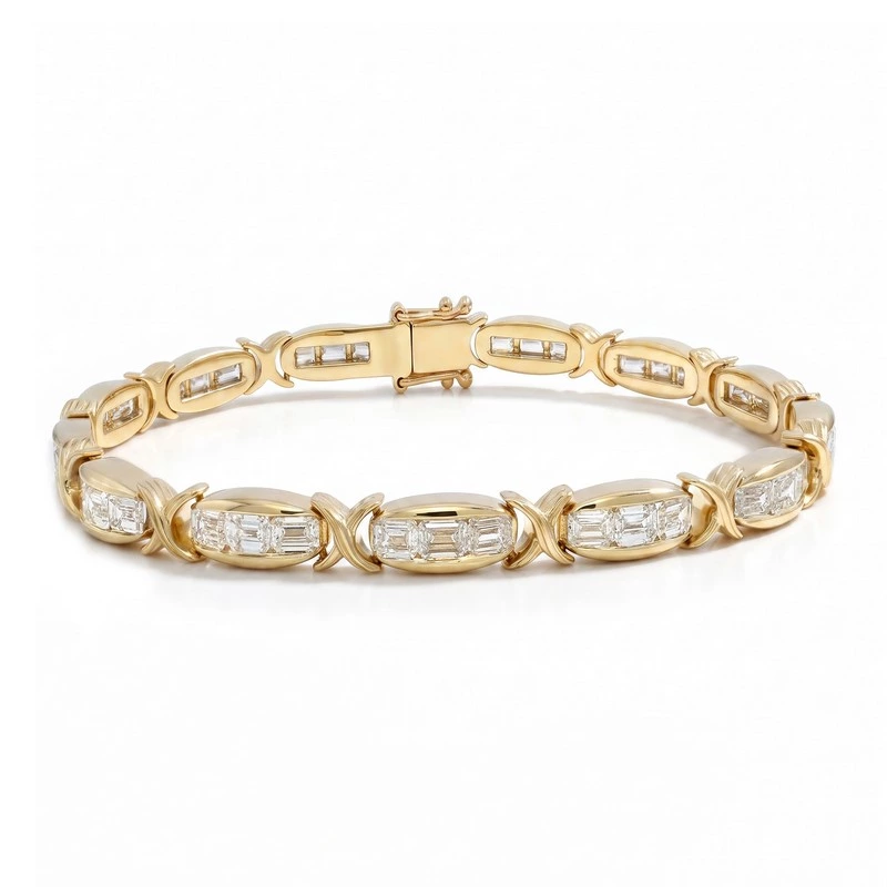 Yellow Gold X Link Bracelet Baguette