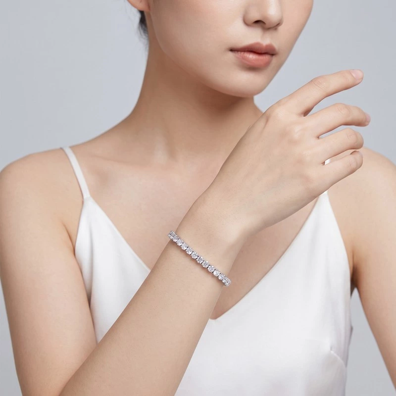 White Gold Classic Round Lab Diamond Tennis Bracelet Wearing Effect