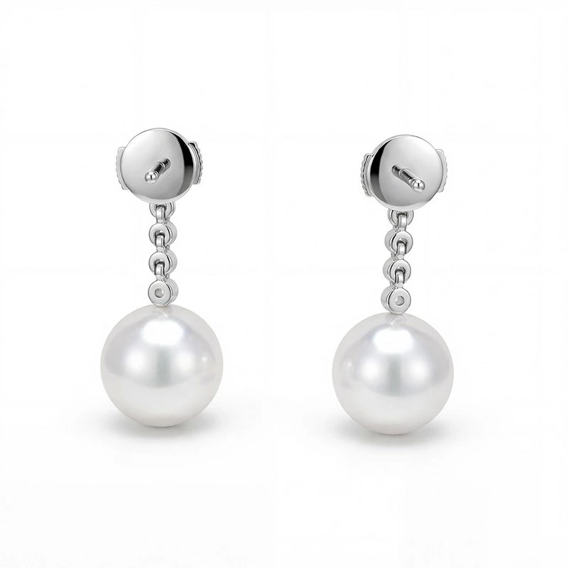 Lab Grown Diamond & Pearl Stud Drop Earrings Close Up