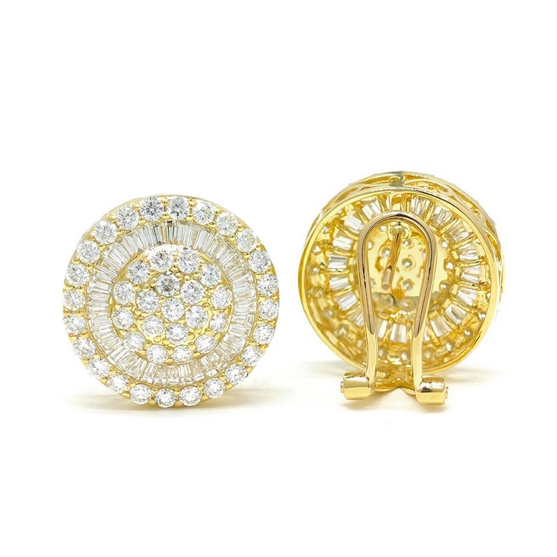 Round Cluster Stud Earrings Round & Baguette Lab Diamonds