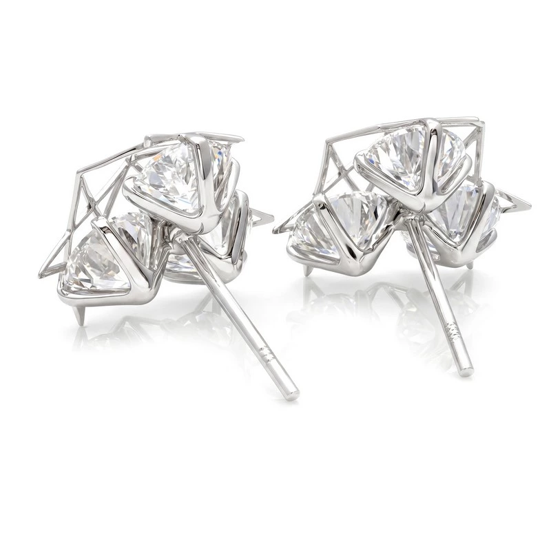 Open Star Frame Stud Earrings Triple Round Lab Diamonds Background