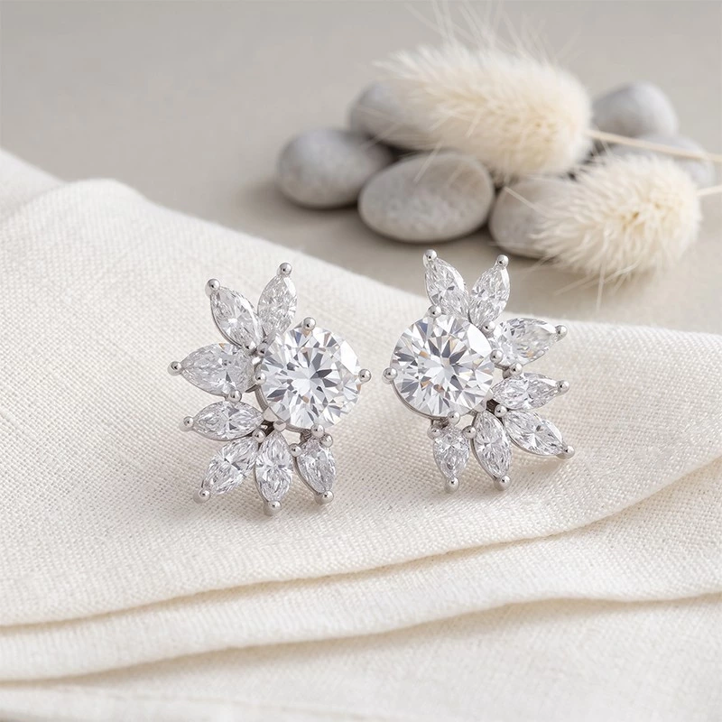 Starburst Stud Earrings With Lab Grown Diamond