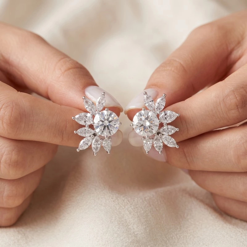 Starburst Stud Earrings With Lab Grown Diamond On Hand