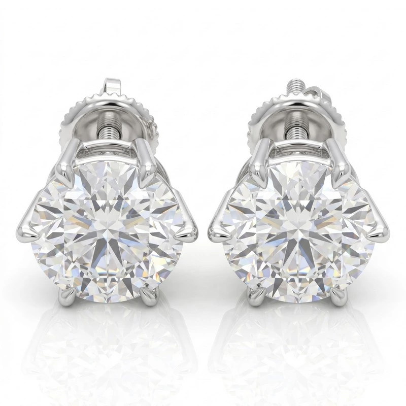 Round Solitaire Lab Diamond Stud Earrings Screw Back CLose Up