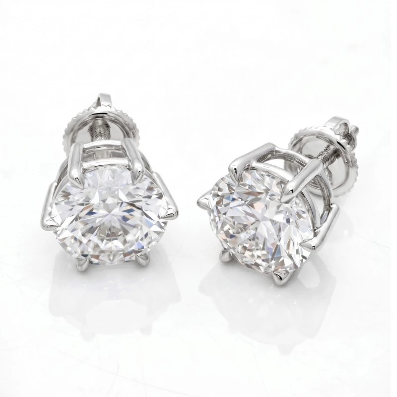 Round Solitaire Lab Diamond Stud Earrings Screw Back