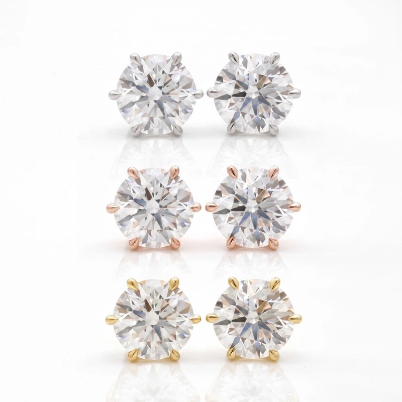 Round Solitaire Lab Diamond Stud Earrings Screw Back in White Gold, Yellow Gold & ROse Gold