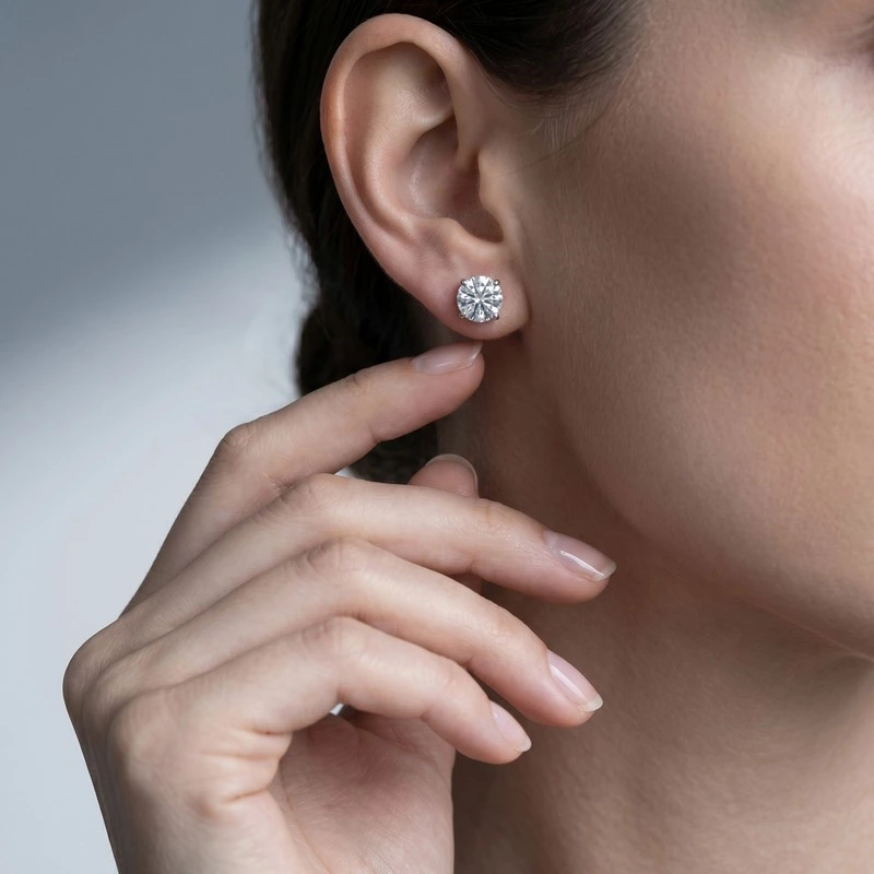 4 Prong Martini Lab Diamond Stud Earrings Screw Back Wear effect