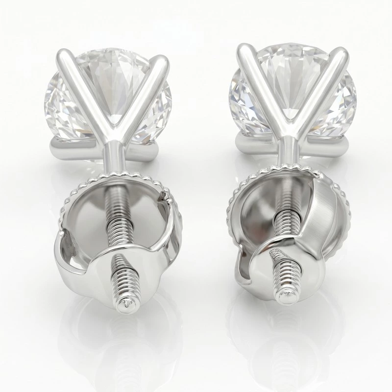 4 Prong Martini Lab Diamond Stud Earrings Screw Back