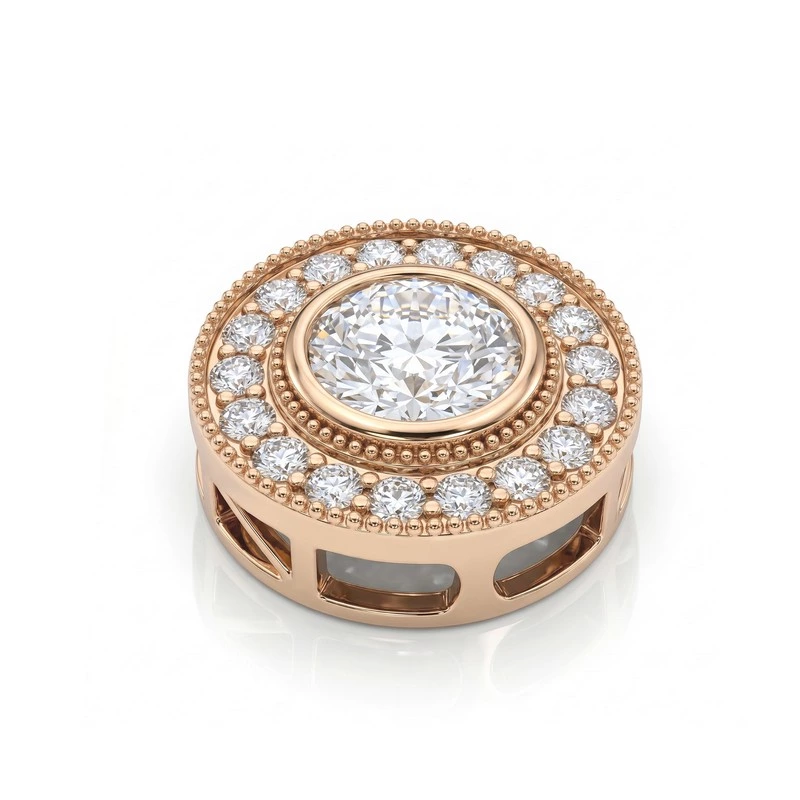 Round Bezel Halo Lab Diamond Milgrain Pendant Necklace