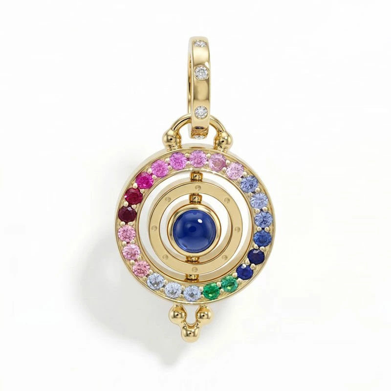 Rainbow Gemstone Halo Pendant With Swivel Center front view
