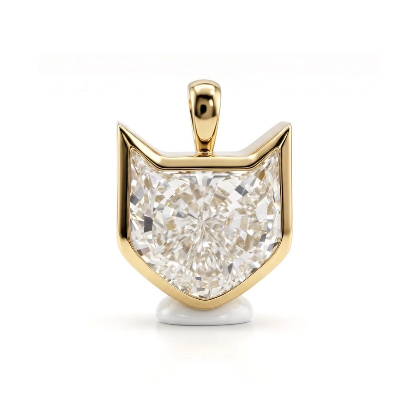 Yellow Gold Cat Head Bezel Set Fancy Cut Lab Diamond Pendant Necklace