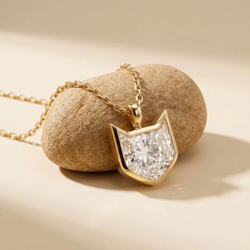 Cat Head Custom Lab Diamond Pendant Necklace Close Up