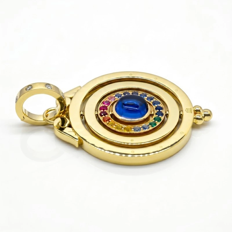 Rainbow Gemstone Rotatable Orbit Halo Pendant