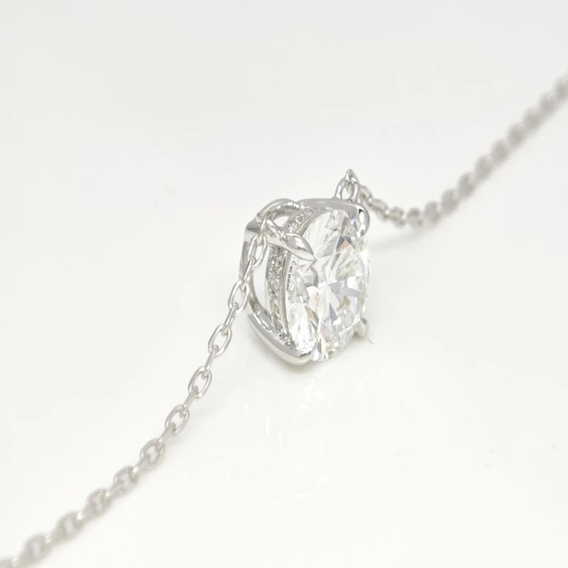 White Gold 4-Prong Solitaire Lab Diamond Pendant Necklace Side view