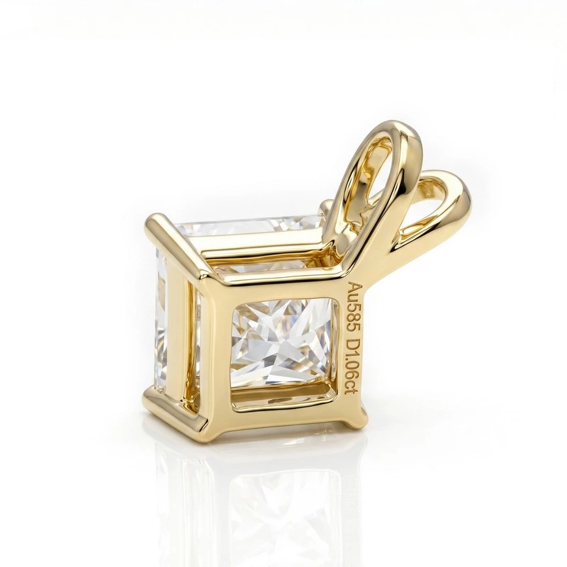 Princess Cut Solitaire Lab Diamond V Bail Pendant Necklace Background Details