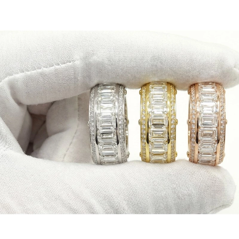 Emerald Cut Lab Diamond Full Eternity Band in white gold, yellow gold & rose gold