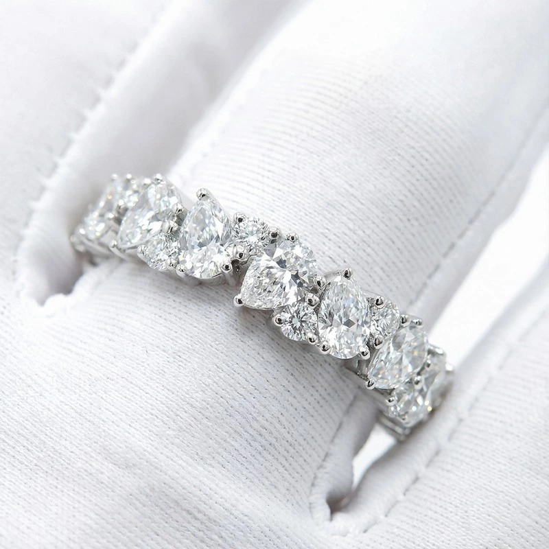 Pear Shape Lab Grown Diamond Stackable Eternity Ring Wearing Effect
