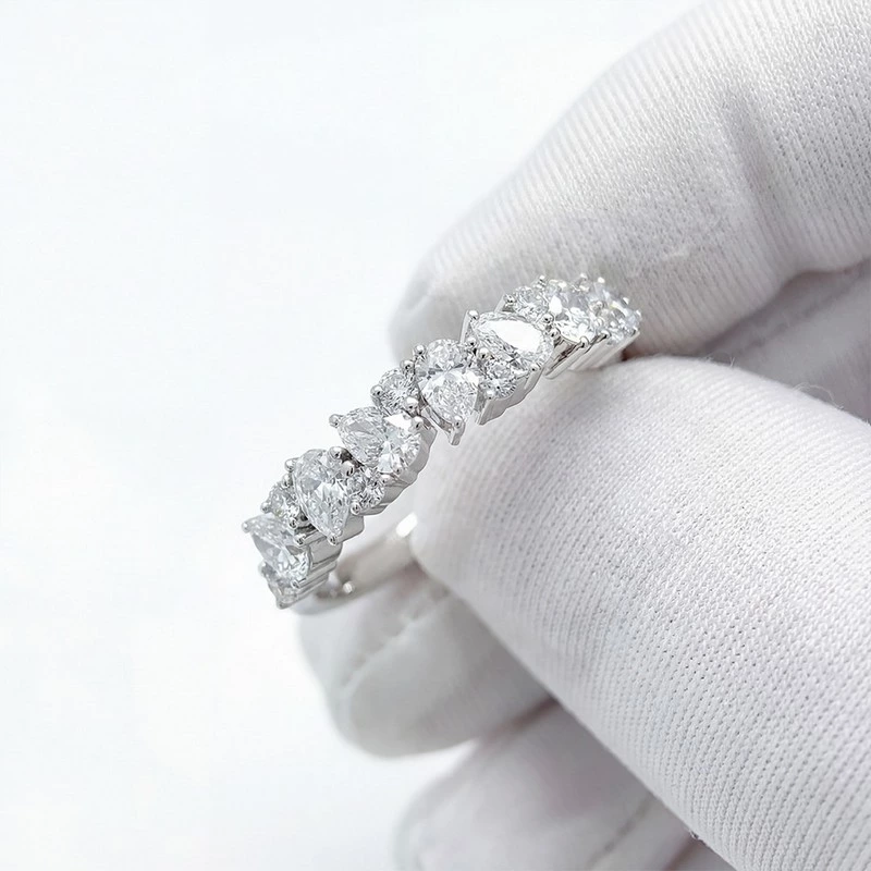 Pear Shape Lab Grown Diamond Stackable Eternity Ring on Hand