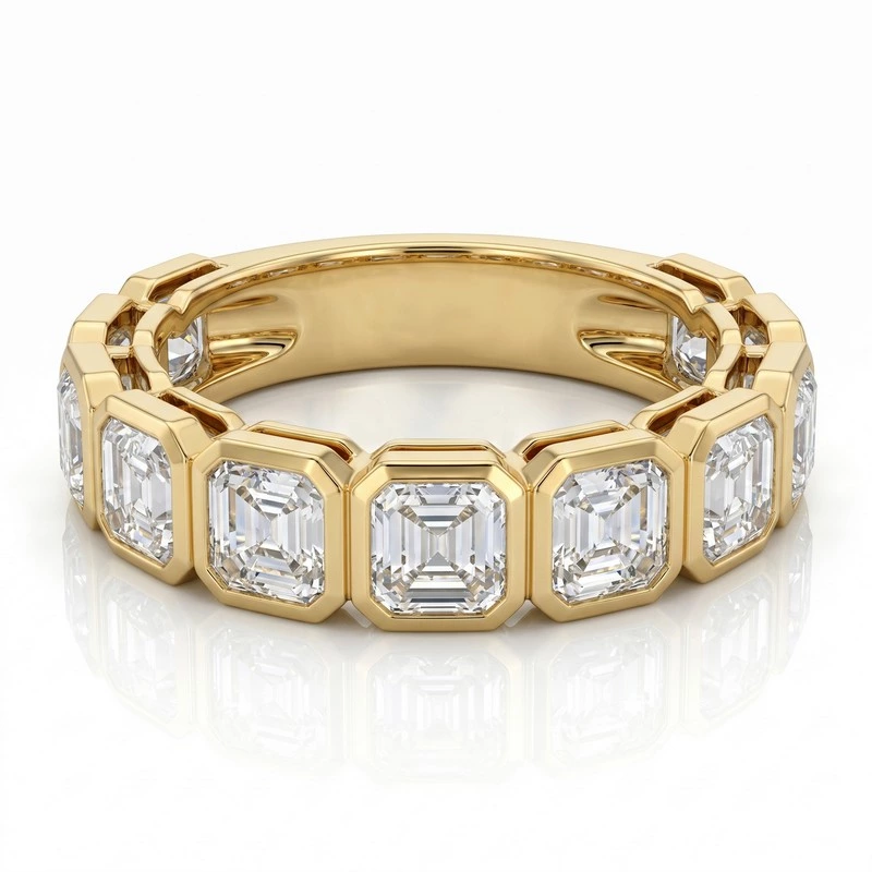 18K Gold 11-Stone Emerald Cut Lab Diamond 3/4 Eternity Band