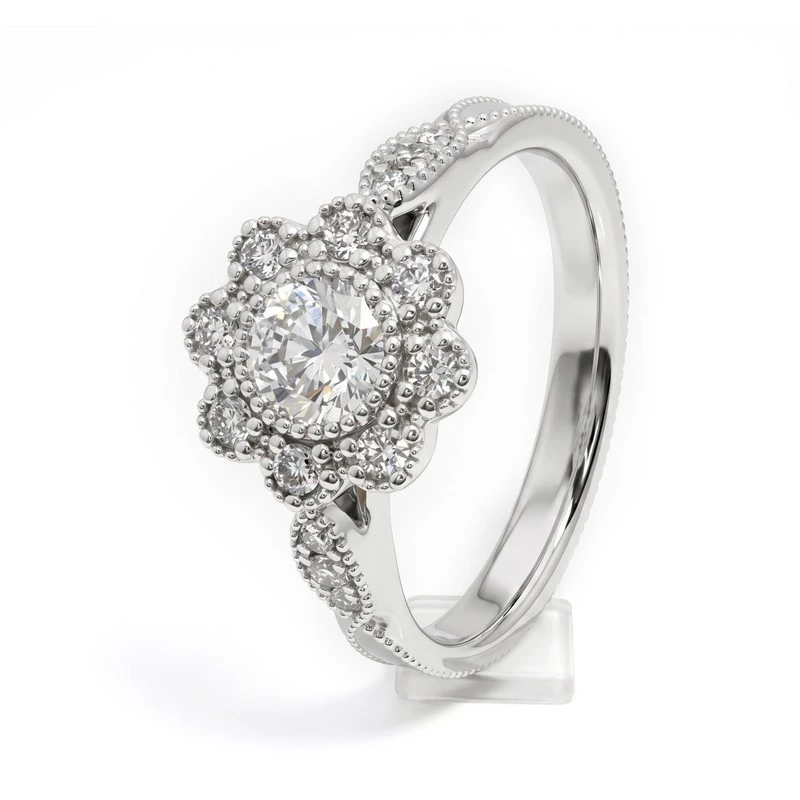 Vintage Milgrain Floral Silhouette Lab Diamond Ring front view