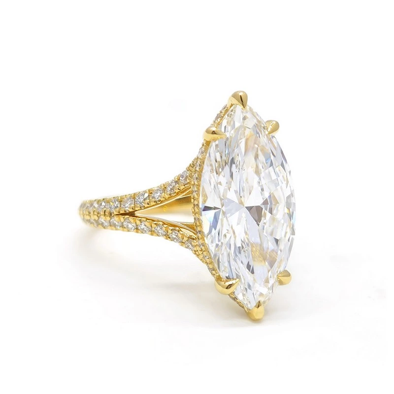Marquise Cut Lab Diamond half pave Split Shank Hidden Halo Ring