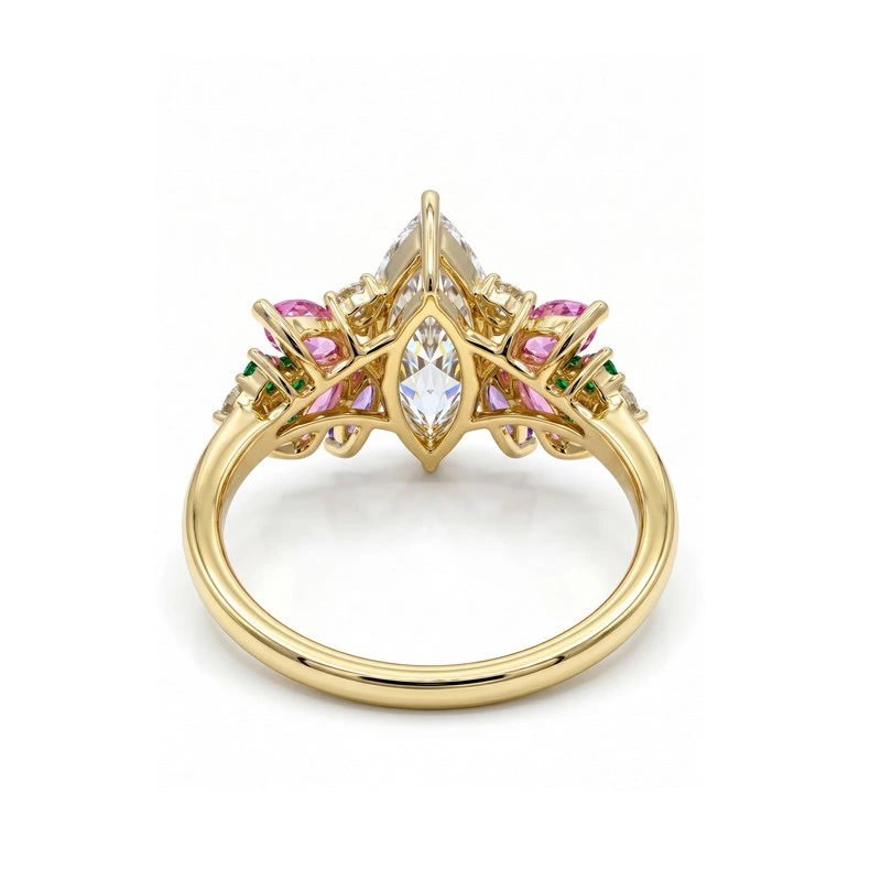 Background of Marquise Lab Diamond Multicolor Gem Cluster Ring