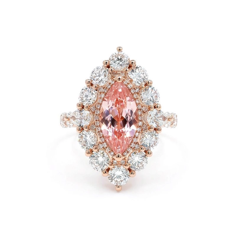 Rose Gold Marquise Pink Lab Diamond Vintage Halo Ring
