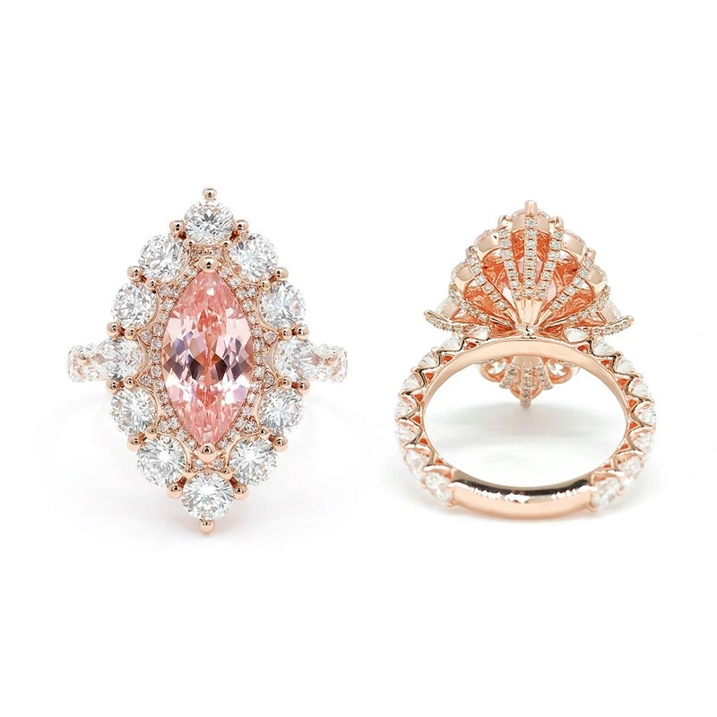 close up of Marquise Cut Pink Lab Diamond Ring