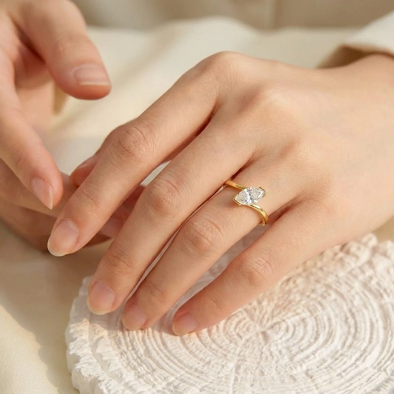 Wearing Effect of Marquise Lab Grown Diamond Solitaire Bypass Ring