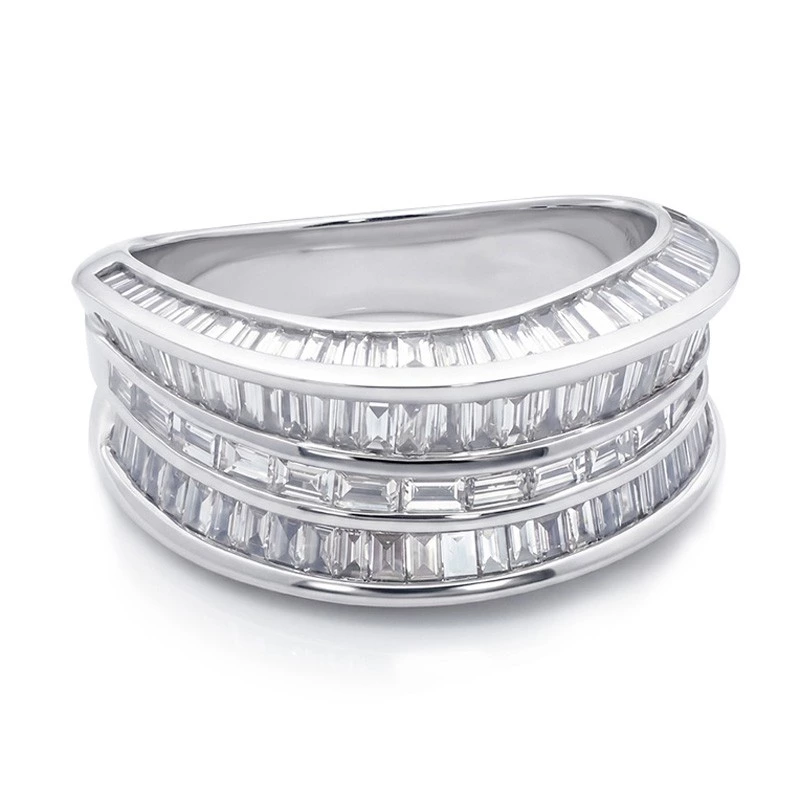 5-Row Baguette Lab Diamond Half Eternity Curved Wide Band