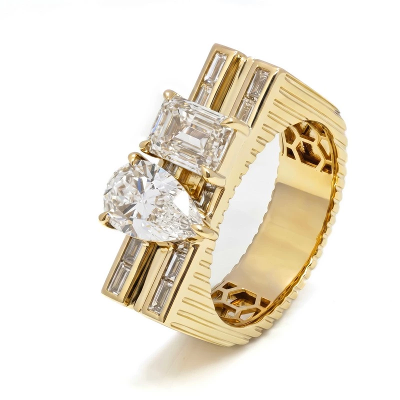 Pear & Emerald Cut Two-Stone Lab Diamond Engagement Ring