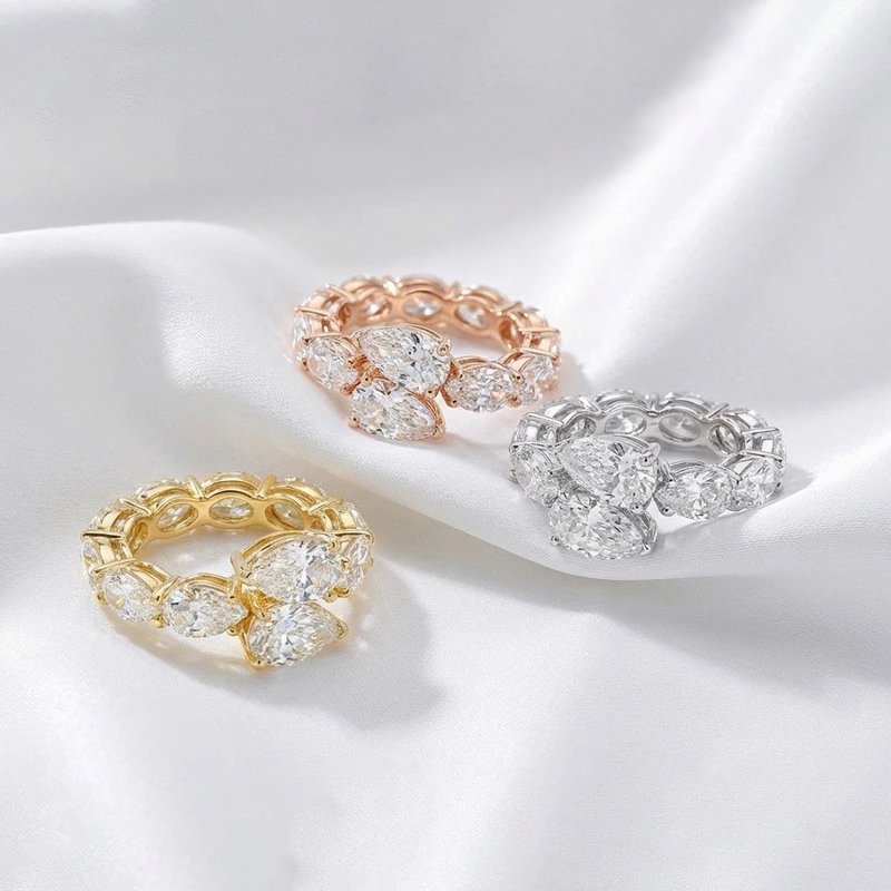 Pear Lab Diamonds Eternity Overlapping Bypass Band in yellow gold , white gold & rose gold