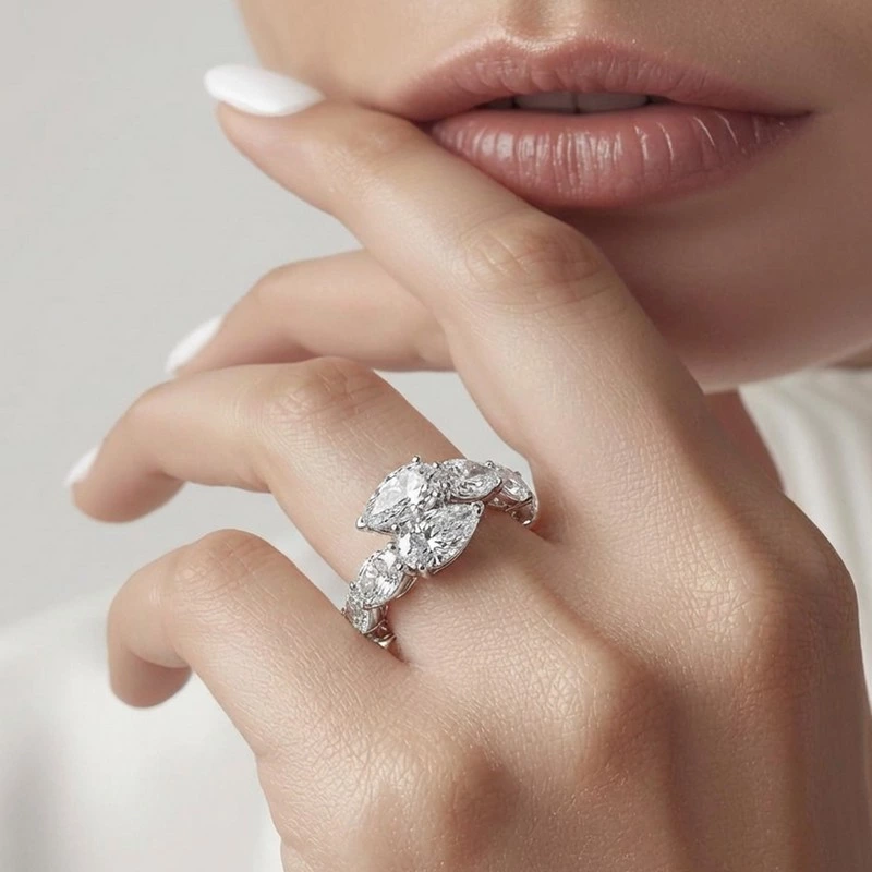 Pear Lab Diamonds Eternity Overlapping Bypass Band wearing effect