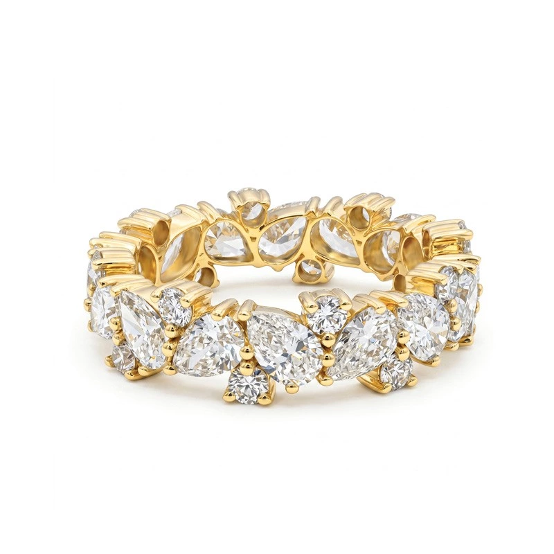 Yellow Gold Full Eternity Band Pear Lab Diamonds With Round Melee Accents