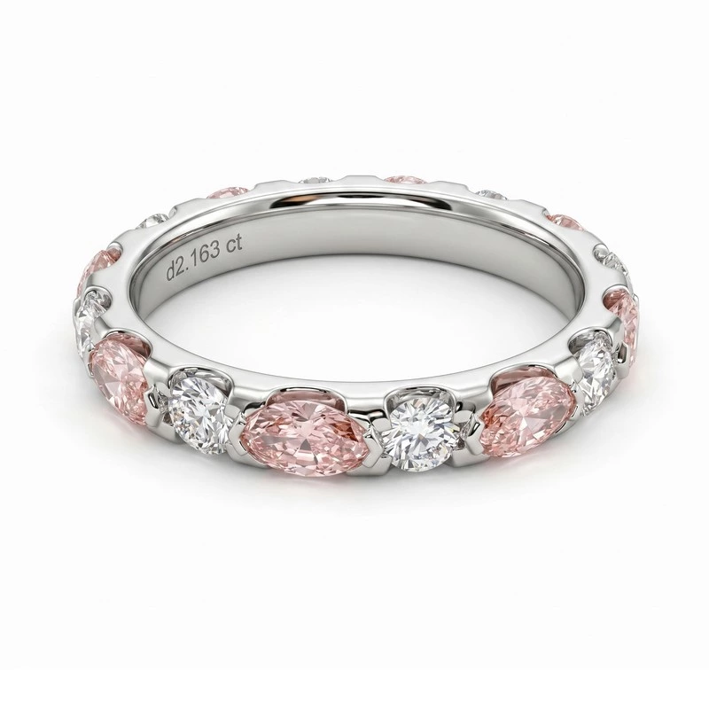 White Gold Full Eternity Band Alternating Pink Marquise & Round Lab Diamonds