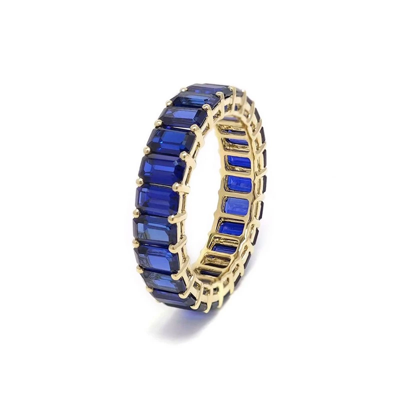 Emerald Cut Blue Sapphire Full Eternity Band Ring