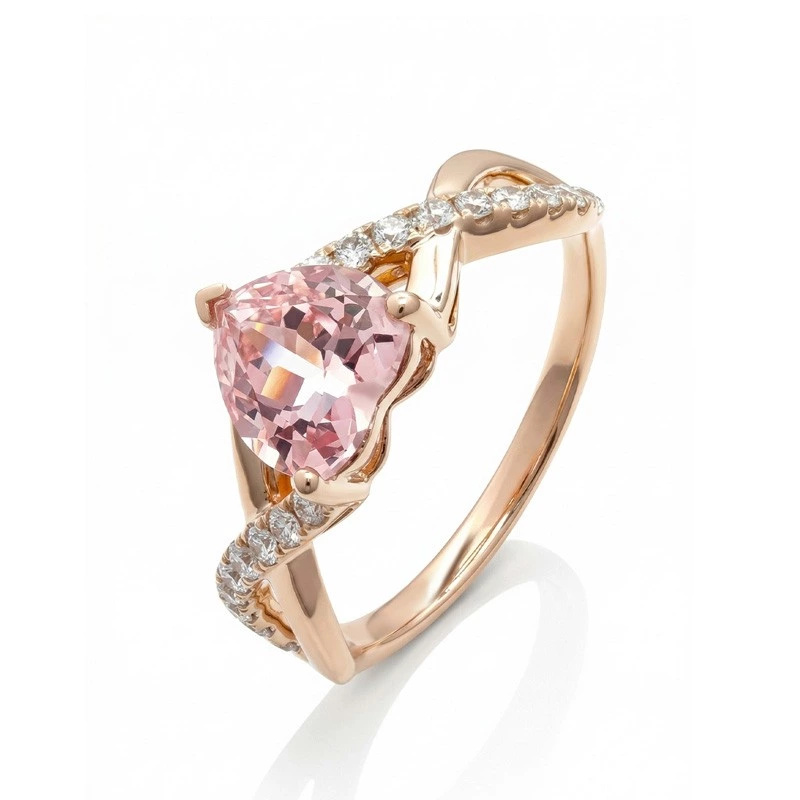 Heart Cut Pink Lab Diamond Solitaire Ring Twisted Shank