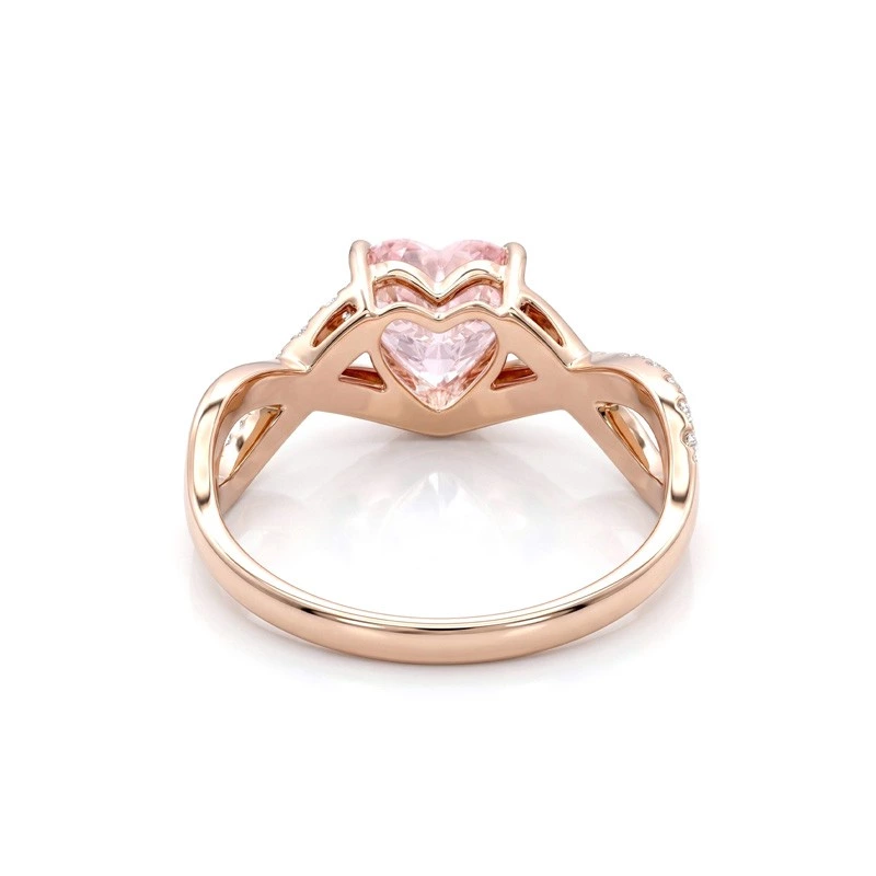 Heart Cut Pink Lab Diamond Solitaire Ring Twisted Shank Background View