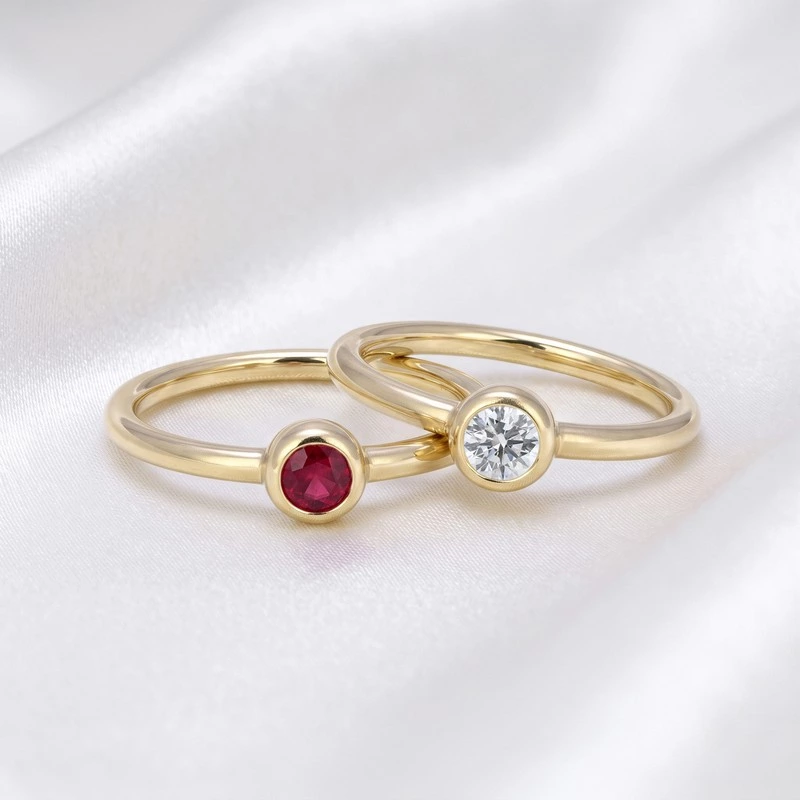 Minimalist Small Ruby & Lab Diamond Slim Wedding Band Ring