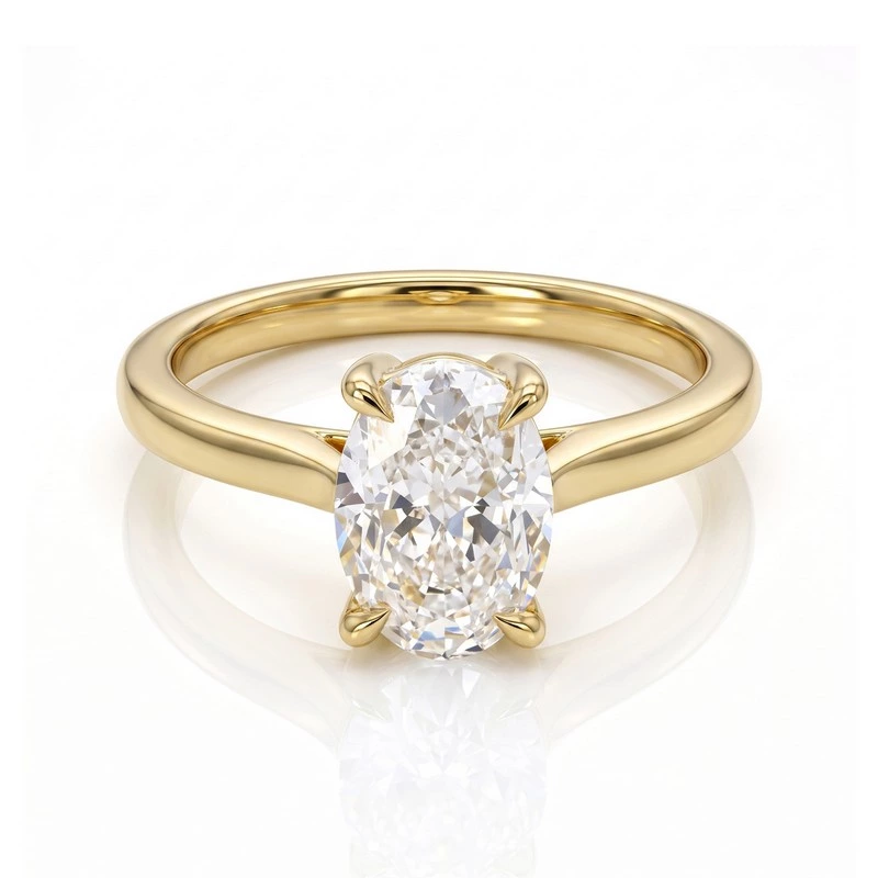 Yellow Gold 4-Prong Oval Lab Diamond Solitaire Engagement Ring