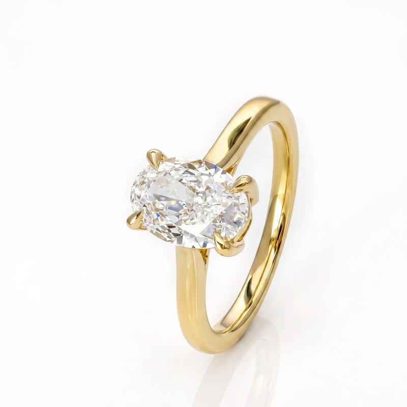Yellow Gold Oval Lab Diamond Solitaire Engagement Ring