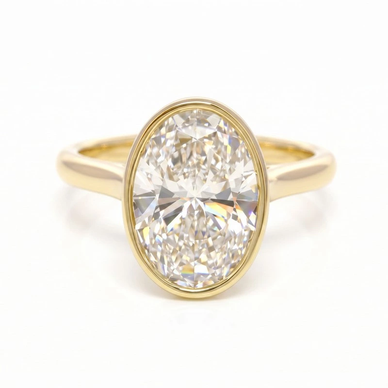 Yellow Gold Bezel Set Oval Lab Diamond Solitaire Engagement Ring
