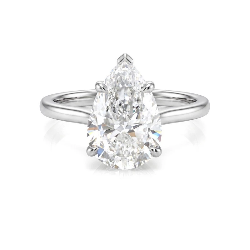 Dreamy Radiant Pear Cut White Gold Solitaire Prong Engagement Ring