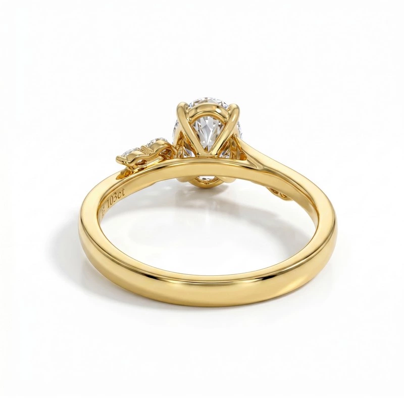 Soft Whimsical Oval Diamond Yellow Gold Accent Bridal Ring Background