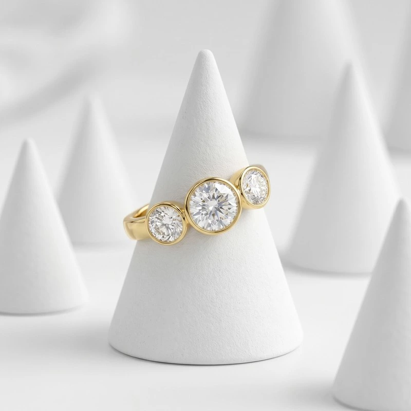 three stone lab diamond band ring