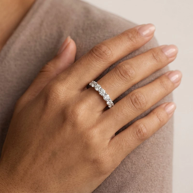 Half Eternity Lab Diamond Bridal Band Ring in White Gold Wearing Effect